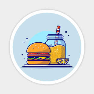 Burger And Orange Juice Cartoon Vector Icon Illustration Magnet